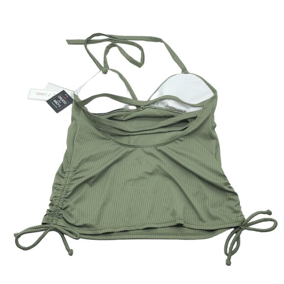 Salt + Cove Olive Green Halter Tankini Swim Top Ribbed Cinch Sides L - Picture 4 of 6
